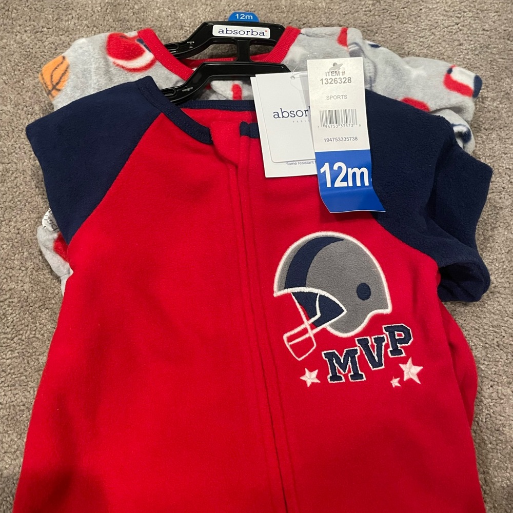 Absorba Red and Blue MVP Kids fleece onesie- 2 set